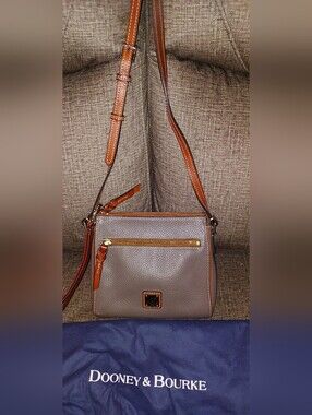 Dooney & Bourke Taupe Pebbled Leather Crossbody with Brown Trim